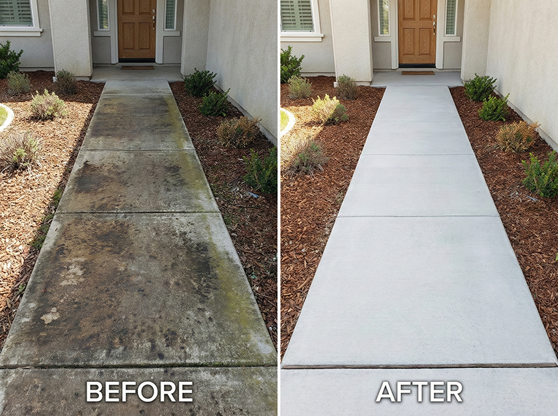 Walkway concrete cleaning before and after - Granite Bay CA
